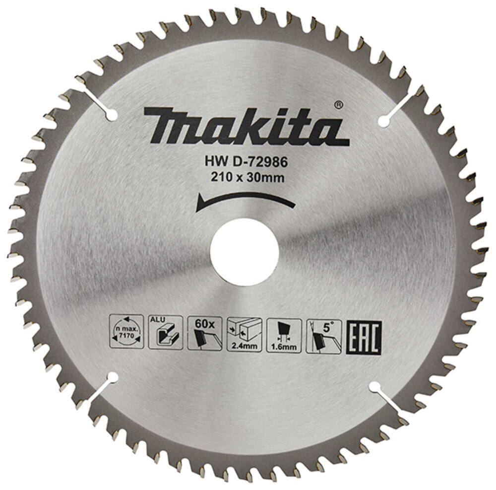 Saha D-72986 T.C.T. 210X2,4X30mm 5° T60 Makita hinta ja tiedot | Käsityökalut | hobbyhall.fi