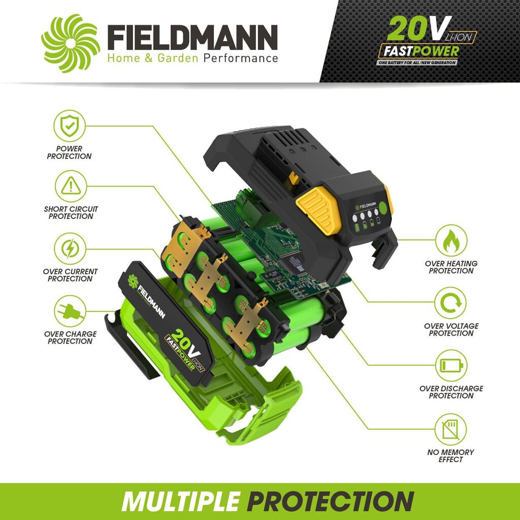 Fieldmann FAST POWER 20V akku FDUZ 79020, Li-Ion 20V/2000 mAh hinta ja tiedot | Puutarhatyökalujen tarvikkeet | hobbyhall.fi