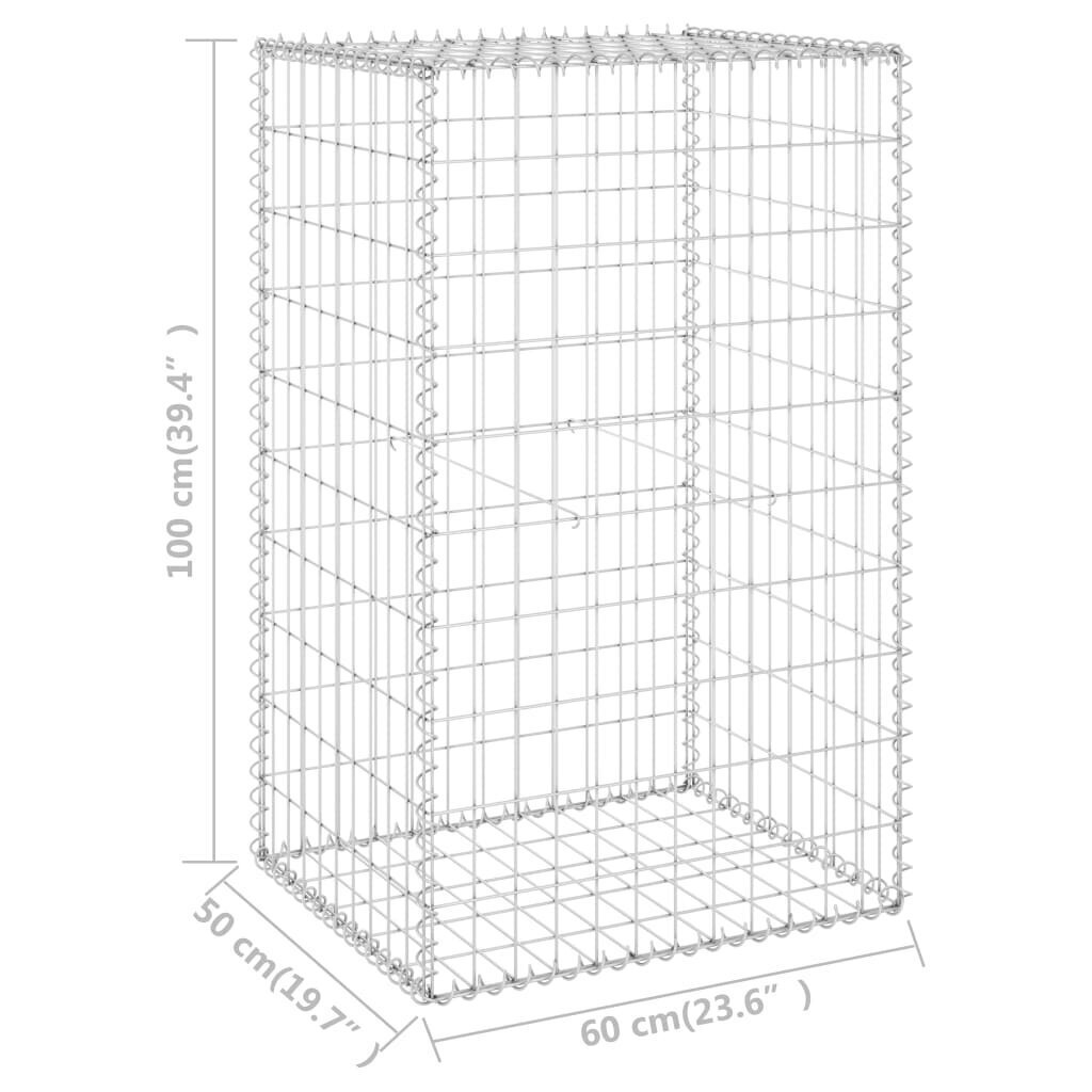 vidaXL Gabion-kivikori kansilla galvanoitu teräs 60x50x100 cm hinta ja tiedot | Aidat ja tarvikkeet | hobbyhall.fi