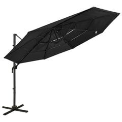 vidaXL 4-tasoinen aurinkovarjo alumiinitanko musta 3x3 m hinta ja tiedot | Aurinkovarjot ja markiisit | hobbyhall.fi