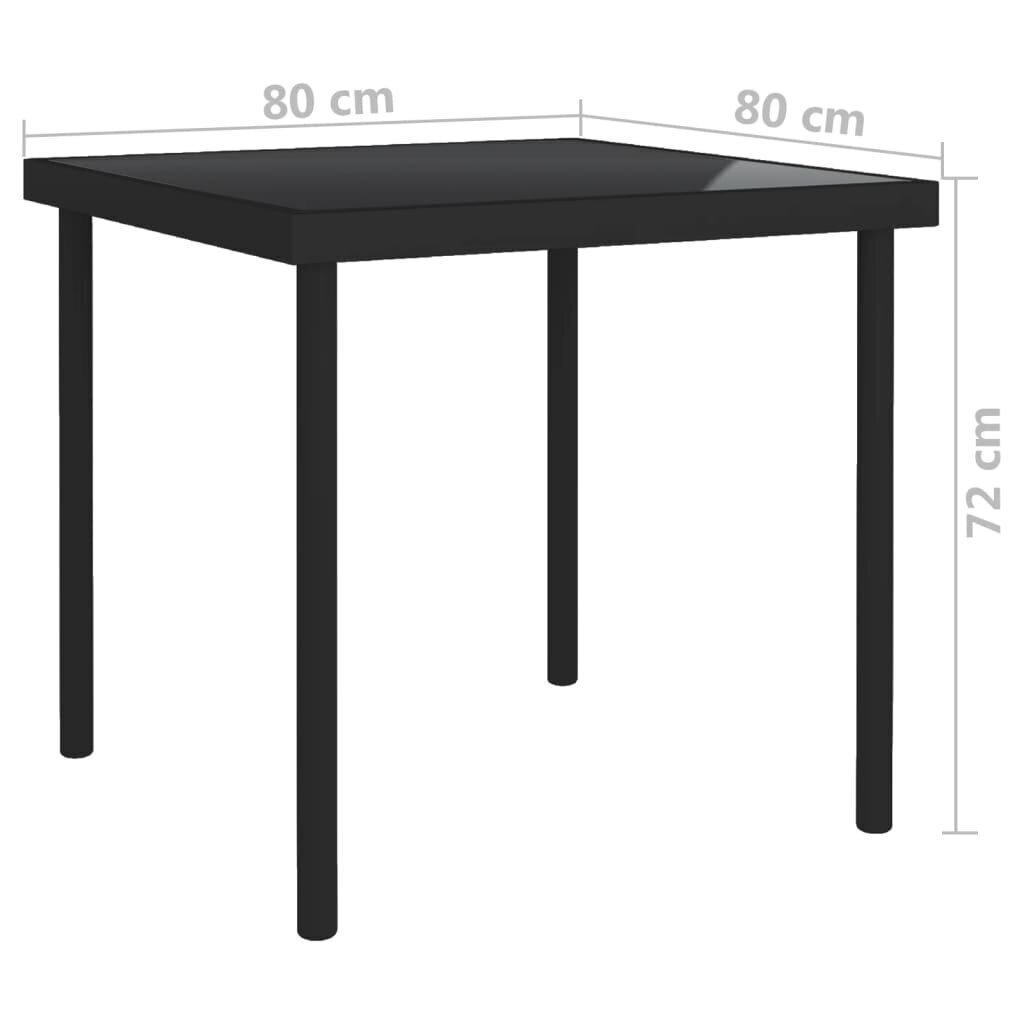 vidaXL Ulkoruokapöytä musta 80x80x72 cm lasi ja teräs hinta ja tiedot | Puutarhapöydät | hobbyhall.fi