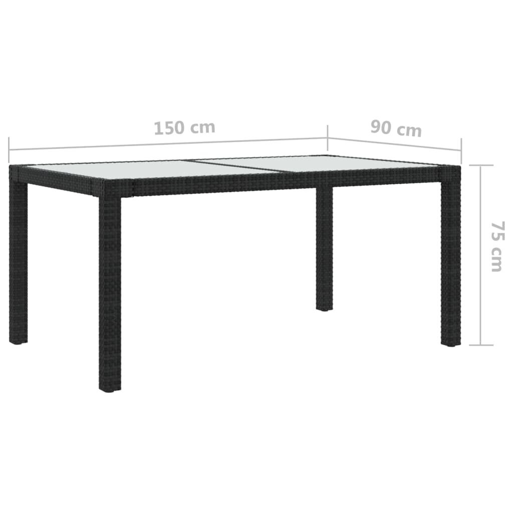 vidaXL Puutarhapöytä 150x90x75cm karkaistu lasi ja polyrottinki musta hinta ja tiedot | Puutarhapöydät | hobbyhall.fi