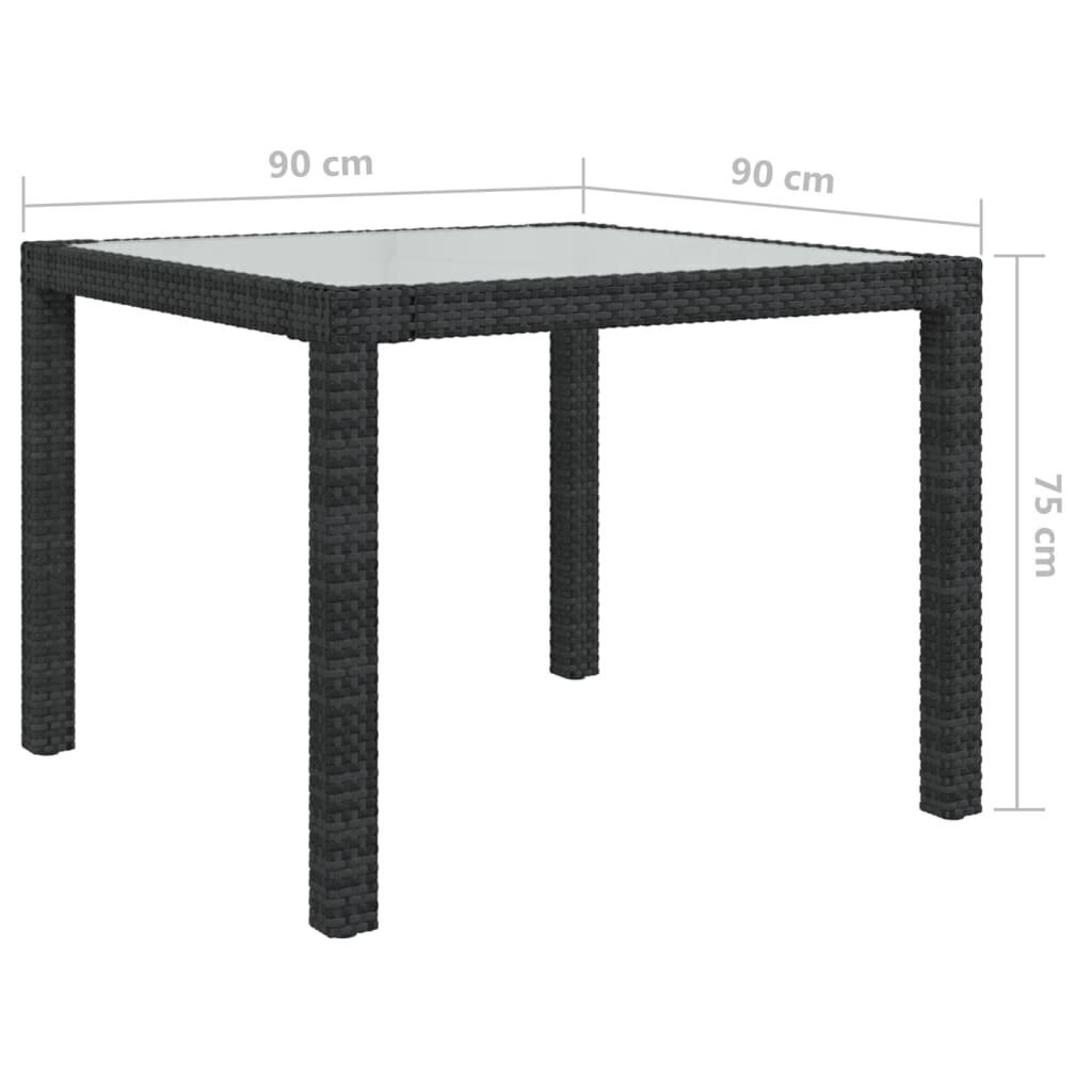 vidaXL Puutarhapöytä 90x90x75 cm karkaistu lasi ja polyrottinki musta hinta ja tiedot | Puutarhapöydät | hobbyhall.fi