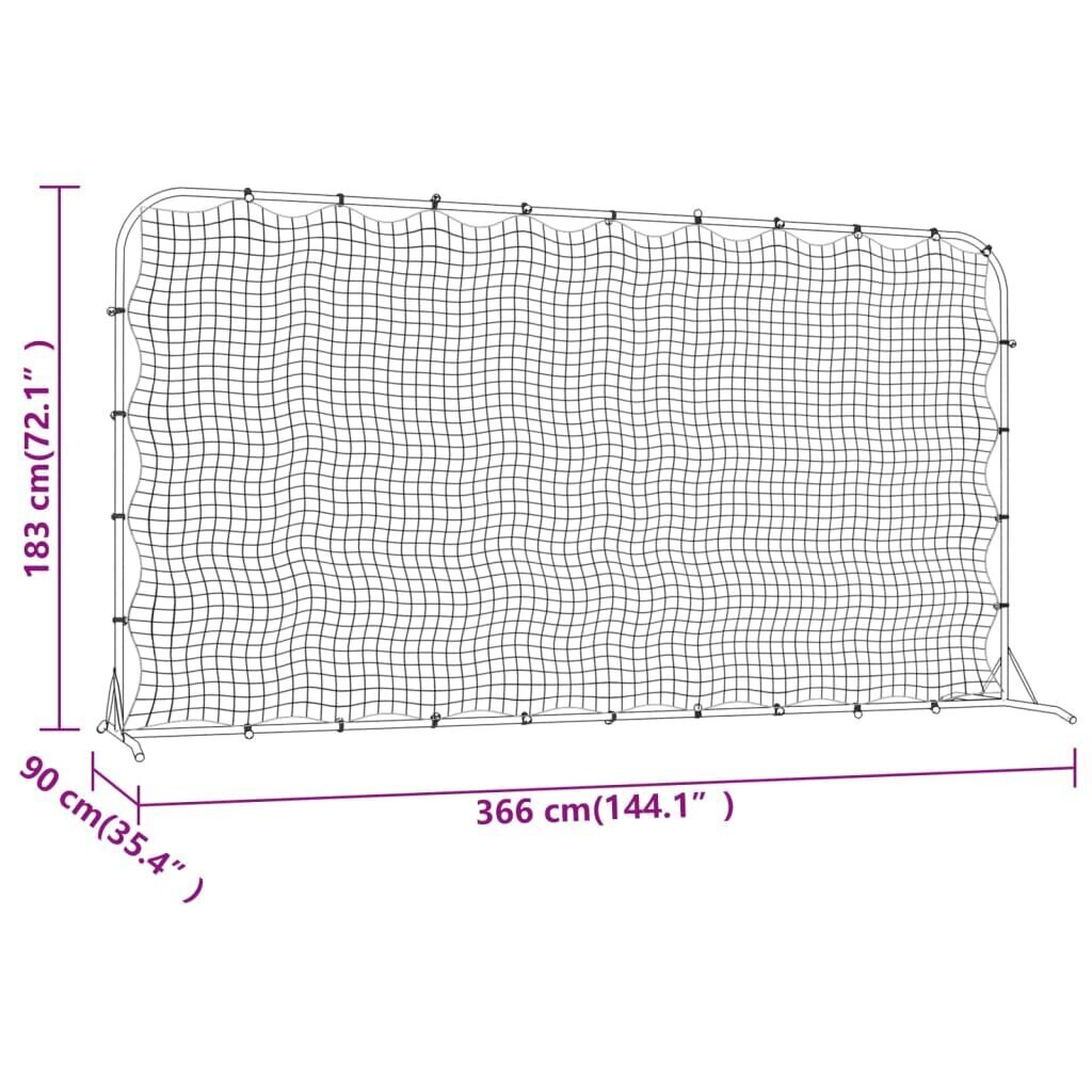 vidaXL Jalkapalloverkko musta 366x90x183 cm HDPE hinta ja tiedot | Jalkapallomaalit ja verkot | hobbyhall.fi