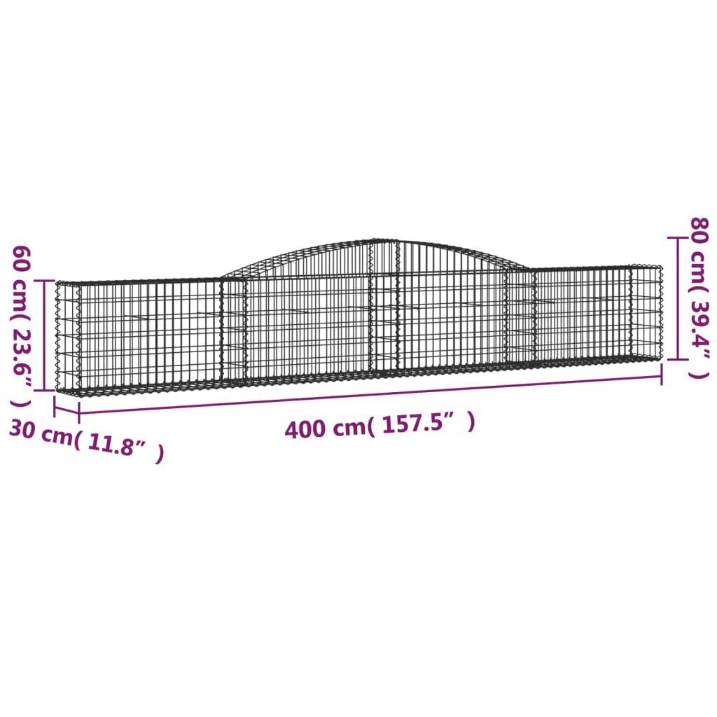 vidaXL Kaareva kivikori 400x30x60/80 cm galvanoitu rauta hinta ja tiedot | Aidat ja tarvikkeet | hobbyhall.fi