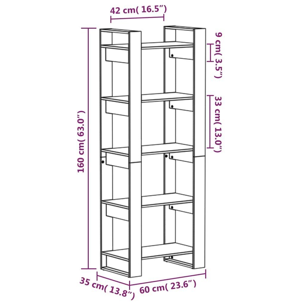 vidaXL Kirjahylly/tilanjakaja musta 60x35x160 cm täysi mänty hinta ja tiedot | Hyllyt | hobbyhall.fi