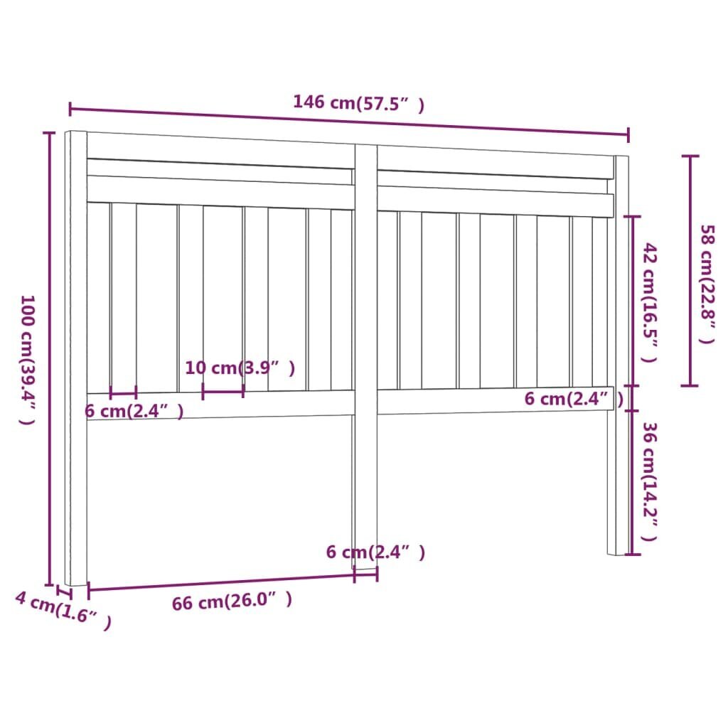 vidaXL Sängynpääty 146x4x100 cm täysi mänty hinta ja tiedot | Sängyt | hobbyhall.fi