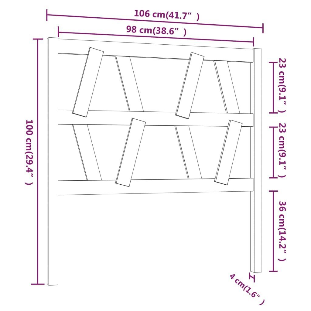 vidaXL Sängynpääty hunajanruskea 106x4x100 cm täysi mänty hinta ja tiedot | Sängyt | hobbyhall.fi