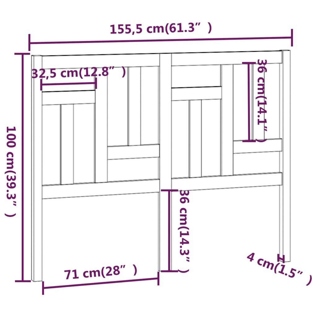 vidaXL Sängynpääty valkoinen 155,5x4x100 cm täysi mänty hinta ja tiedot | Sängyt | hobbyhall.fi