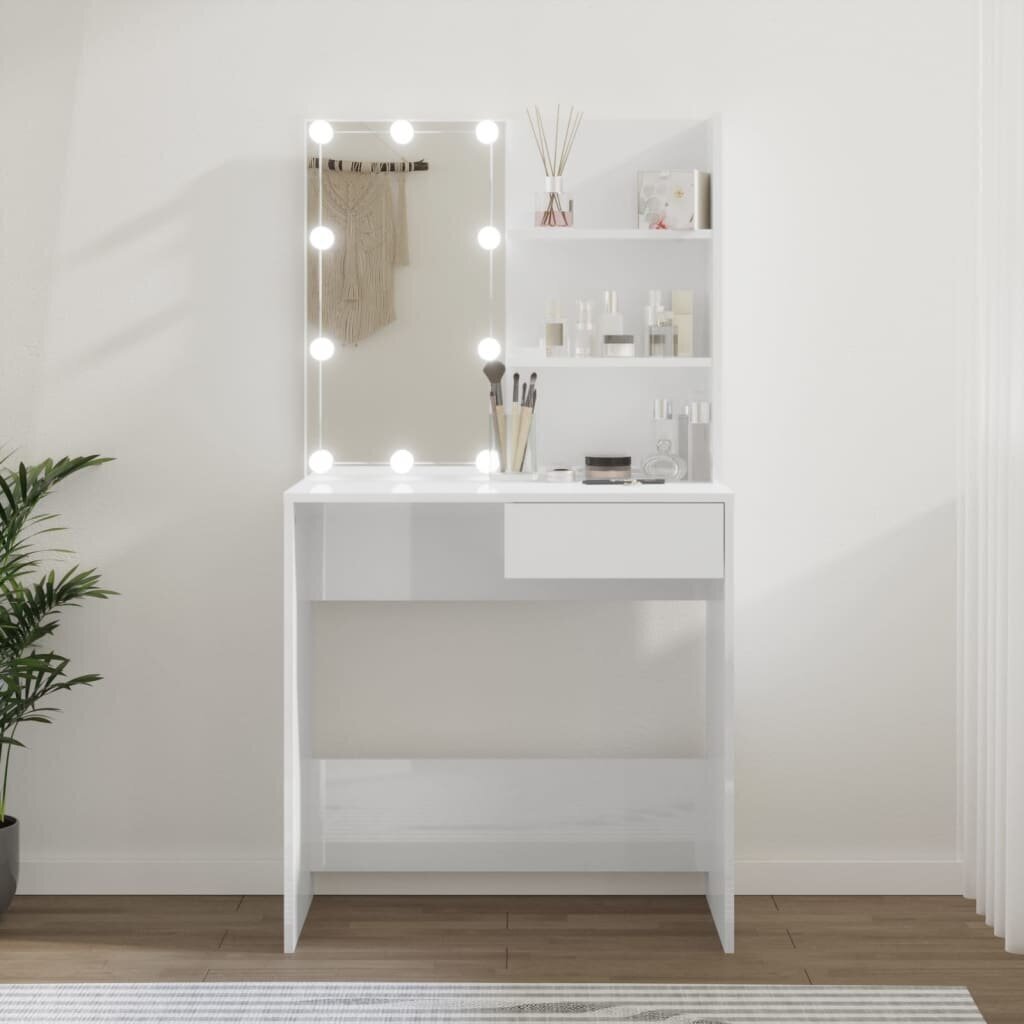 VidaXL Peilipöytä LED-valoilla korkeakiilto valkoinen 74,5x40x141 cm hinta ja tiedot | Peilipöydät | hobbyhall.fi