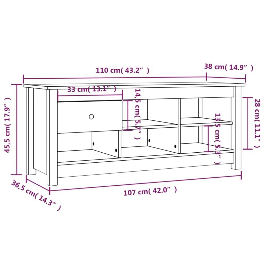 vidaXL Kenkäkaappi hunajanruskea 110x38x45,5 cm täysi mänty hinta ja tiedot | Kenkäkaapit ja -hyllyt | hobbyhall.fi