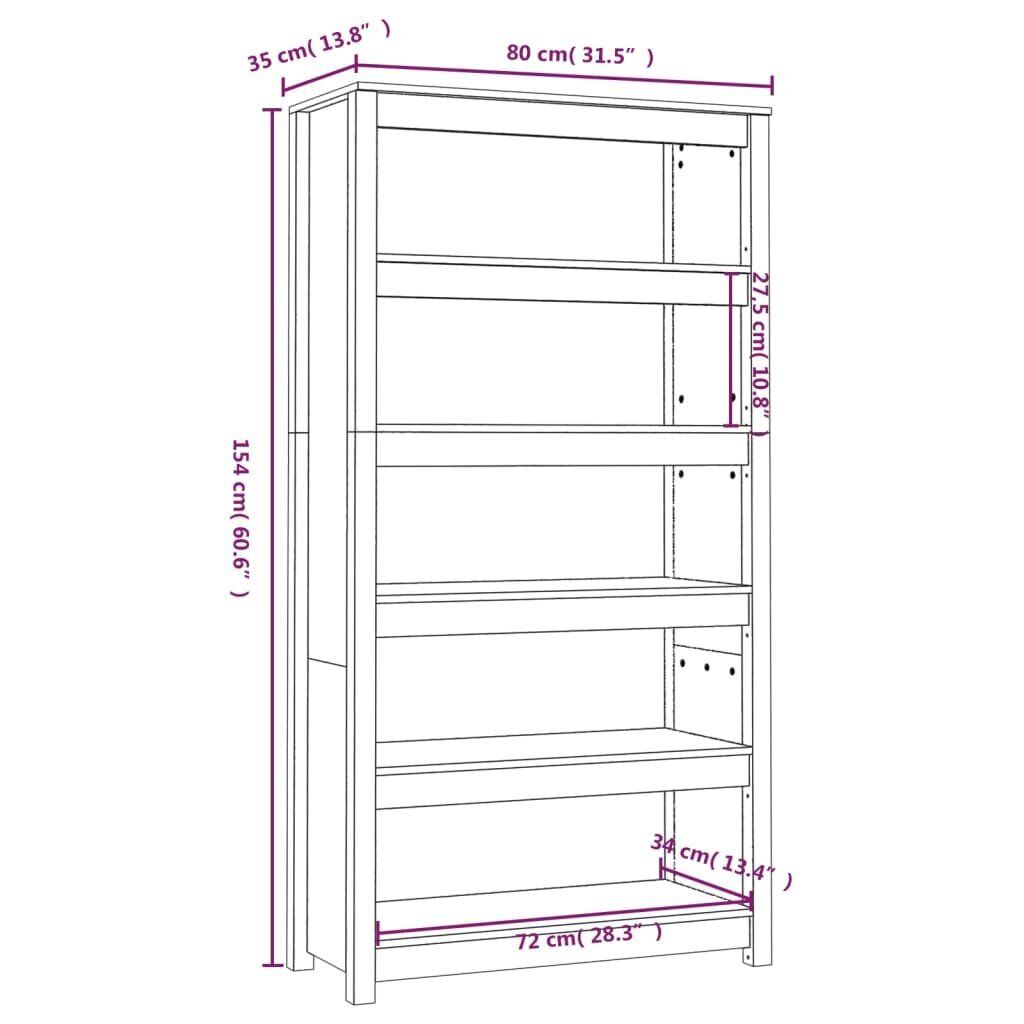 vidaXL Kirjahylly musta 80x35x154 cm täysi mänty hinta ja tiedot | Kaapit | hobbyhall.fi