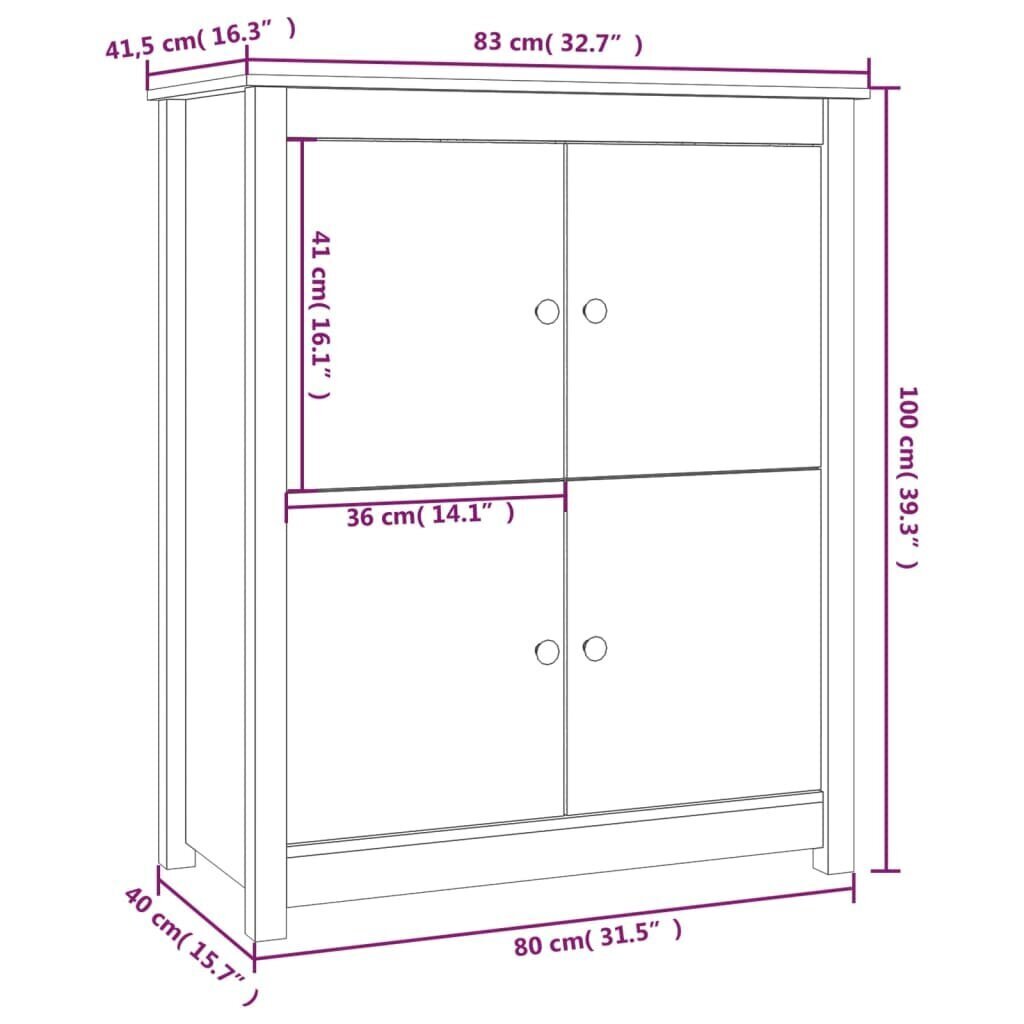 vidaXL Senkki harmaa 83x41,5x100 cm täysi mänty hinta ja tiedot | Olohuoneen kaapit ja lipastot | hobbyhall.fi