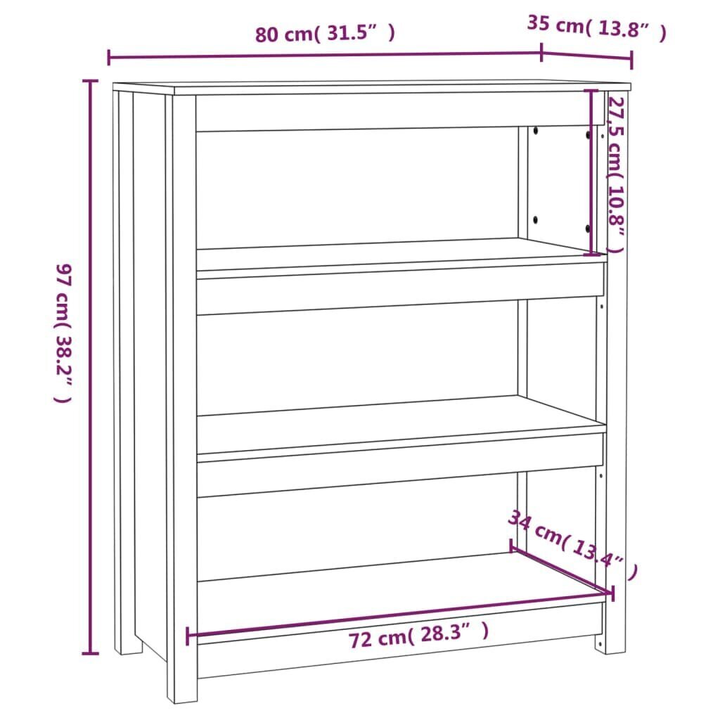 vidaXL Kirjahylly harmaa 80x35x97 cm täysi mänty hinta ja tiedot | Olohuoneen kaapit ja lipastot | hobbyhall.fi