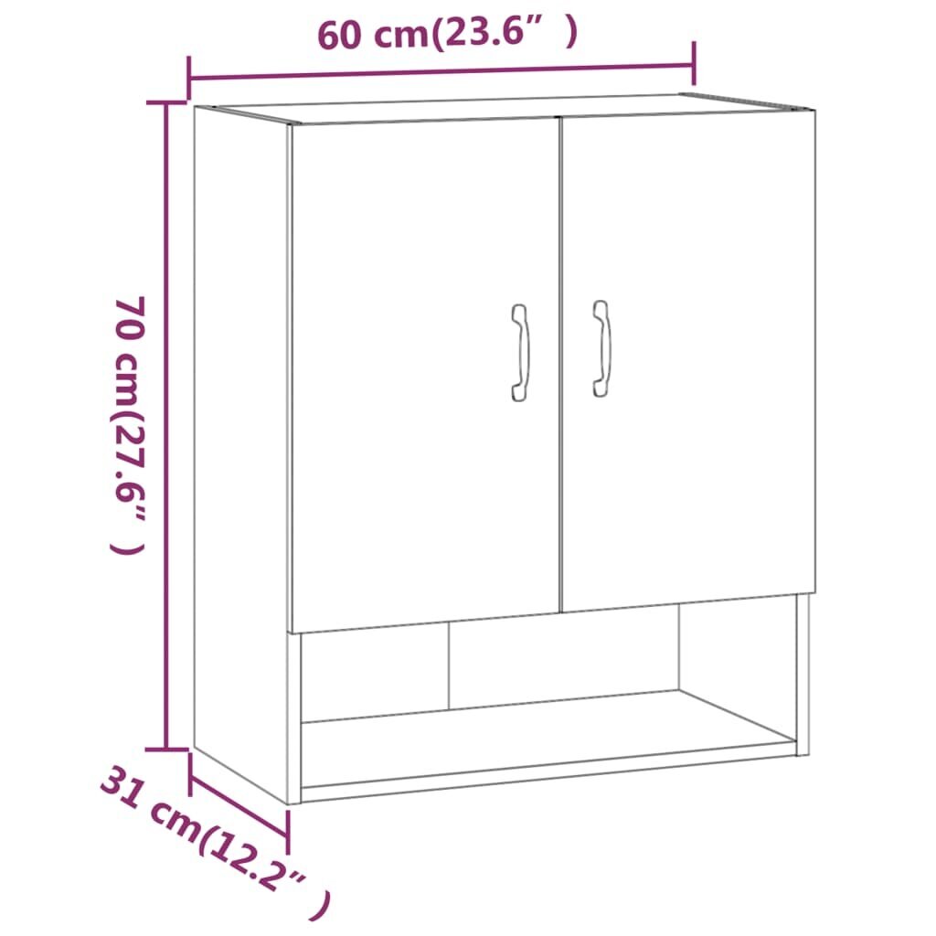 vidaXL Seinäkaappi korkeakiilto valkoinen 60x31x70 cm tekninen puu hinta ja tiedot | Olohuoneen kaapit ja lipastot | hobbyhall.fi