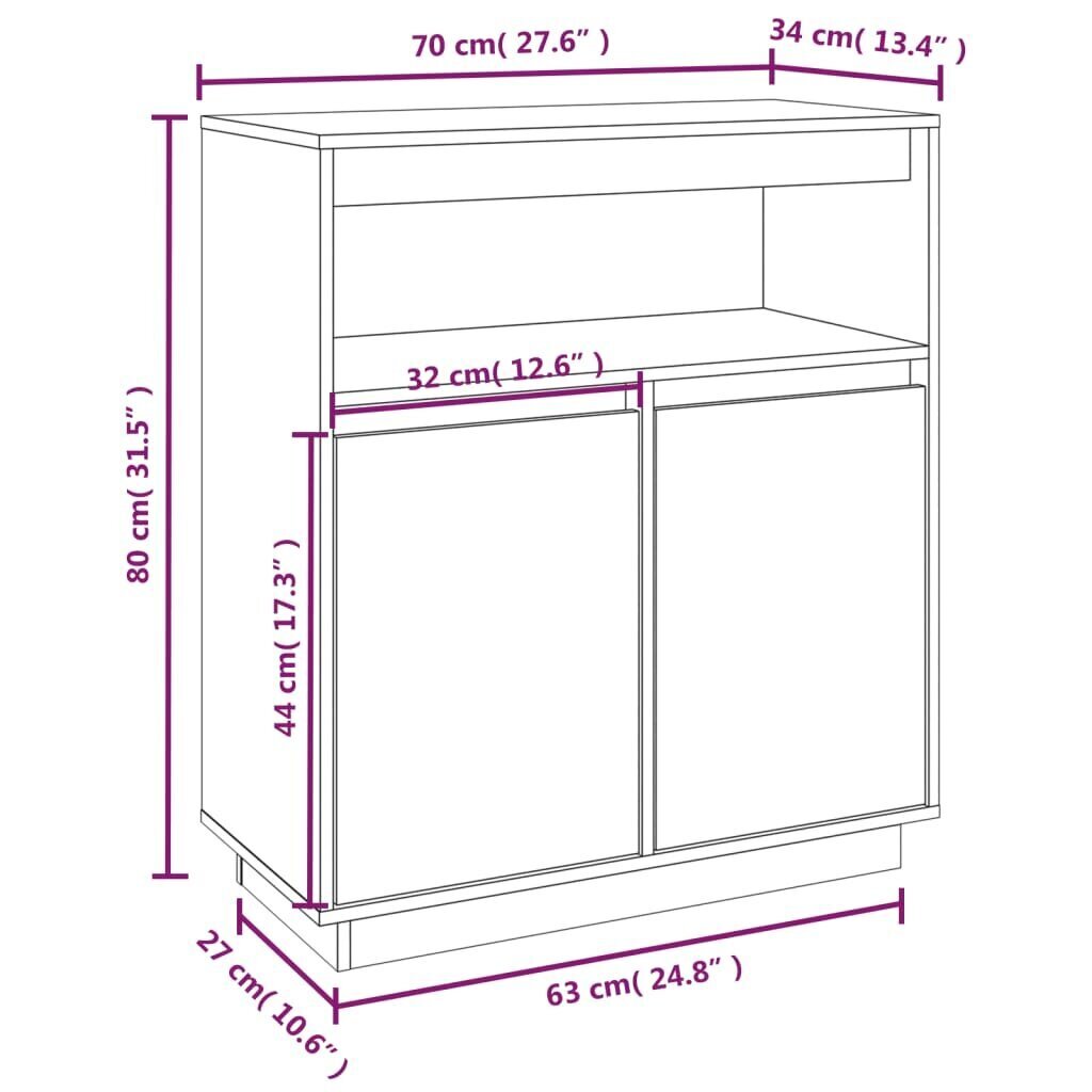 vidaXL Senkki musta 70x34x80 cm täysi mänty hinta ja tiedot | Olohuoneen kaapit ja lipastot | hobbyhall.fi