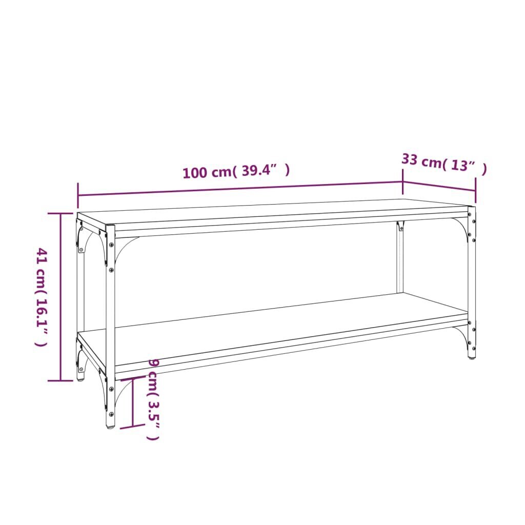 vidaXL TV-taso ruskea tammi 100x33x41 cm tekninen puu ja teräs hinta ja tiedot | TV-tasot | hobbyhall.fi