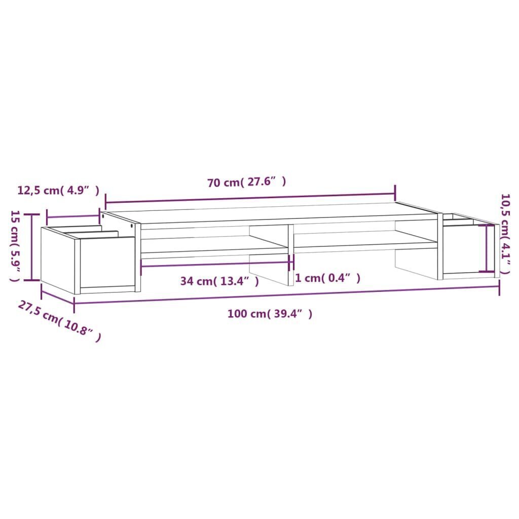 vidaXL Näyttökoroke valkoinen 100x27,5x15 cm täysi mänty hinta ja tiedot | Näyttötelineet | hobbyhall.fi