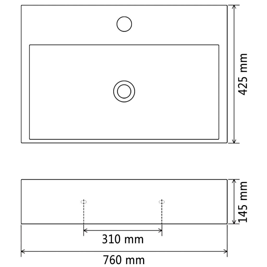 vidaXL Keraaminen pesuallas hanareiällä 76x42,5x14,5 cm musta hinta ja tiedot | Pesualtaat | hobbyhall.fi