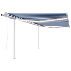 vidaXL Sisäänkelattava markiisi LED/tuulisensori 4,5x3 m sinivalkoinen hinta ja tiedot | Aurinkovarjot ja markiisit | hobbyhall.fi
