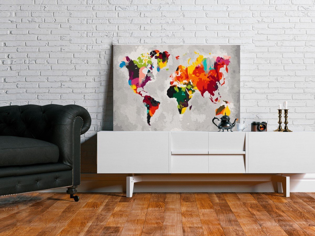 DIY kangas maalaus - World Map (Bright Colours) 60x40 hinta ja tiedot | Maalaa numeroiden mukaan | hobbyhall.fi