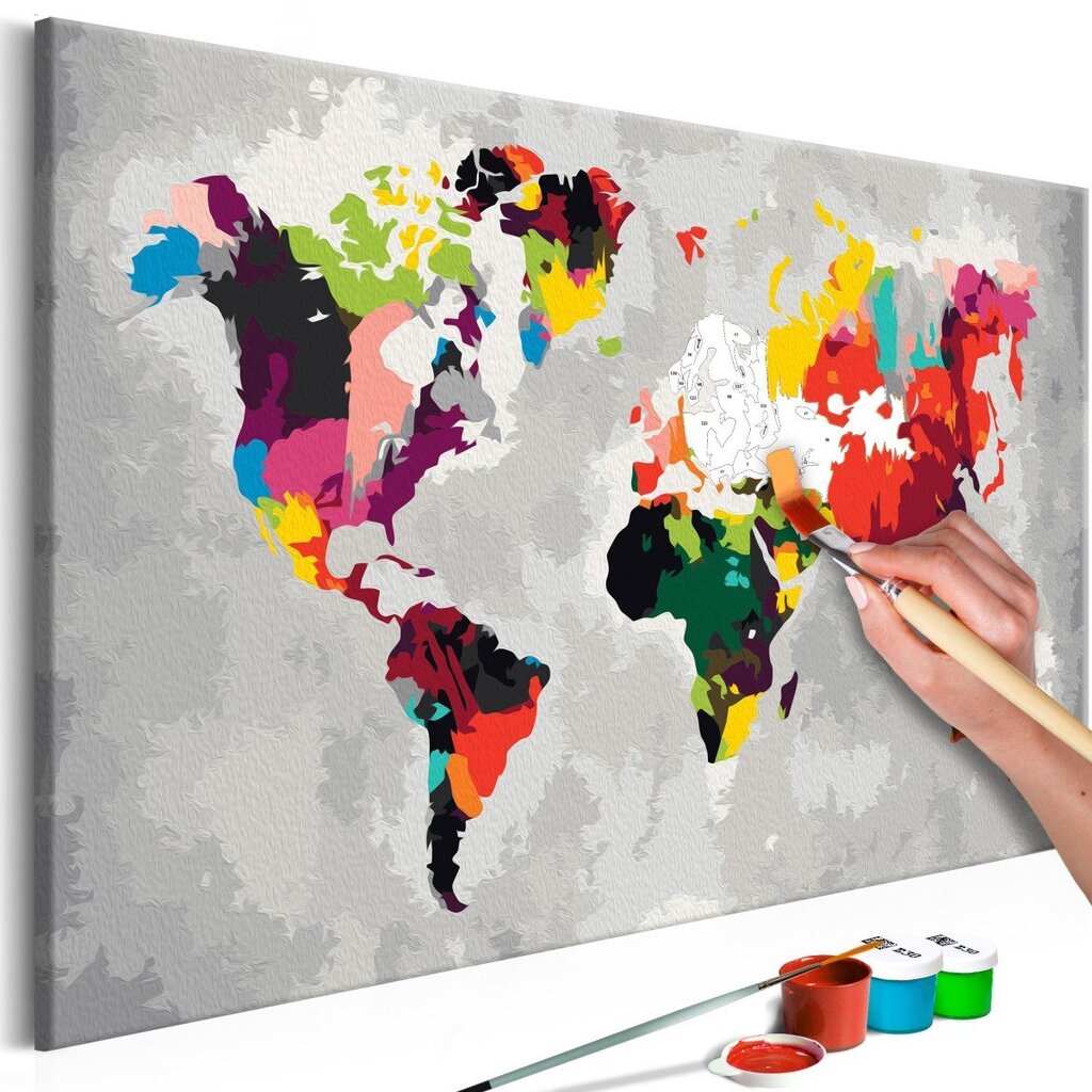 DIY kangas maalaus - World Map (Bright Colours) 60x40 hinta ja tiedot | Maalaa numeroiden mukaan | hobbyhall.fi