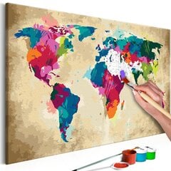 DIY kangas maalaus - World Map (Colourful) hinta ja tiedot | Maalaa numeroiden mukaan | hobbyhall.fi