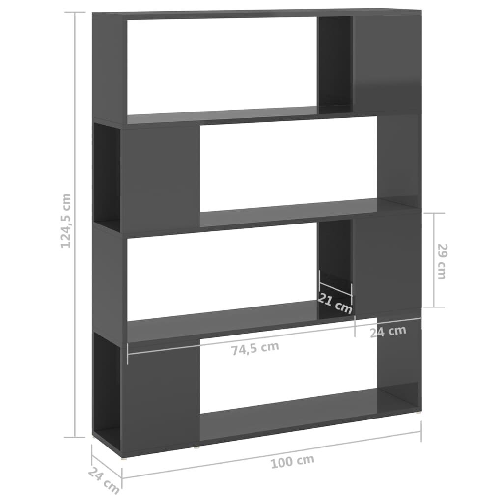 vidaXL Kirjahylly/tilanjakaja korkeakiilto harmaa 100x24x124 cm hinta ja tiedot | Hyllyt | hobbyhall.fi