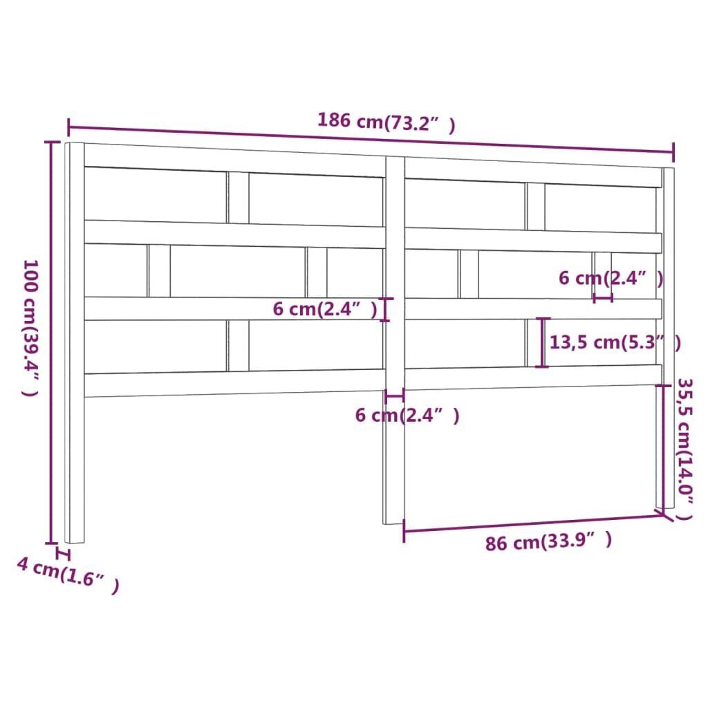 vidaXL Sängynpääty valkoinen 186x4x100 cm täysi mänty hinta ja tiedot | Sängyt | hobbyhall.fi