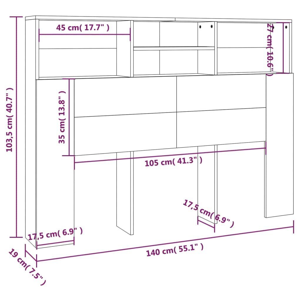 vidaXL Sängynpääty säilytystilalla korkeakiilto valk. 140x19x103,5 cm hinta ja tiedot | Sängyt | hobbyhall.fi