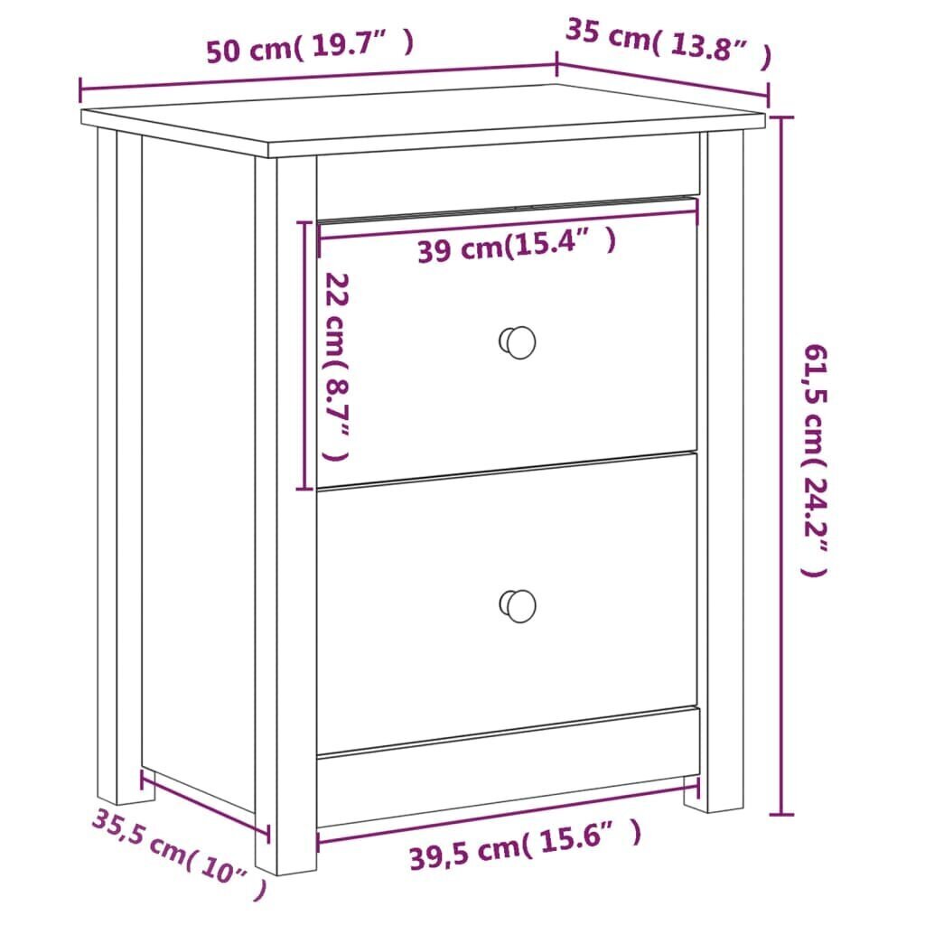 vidaXL Yöpöytä hunajanruskea 50x35x61,5 cm täysi mänty hinta ja tiedot | Yöpöydät | hobbyhall.fi