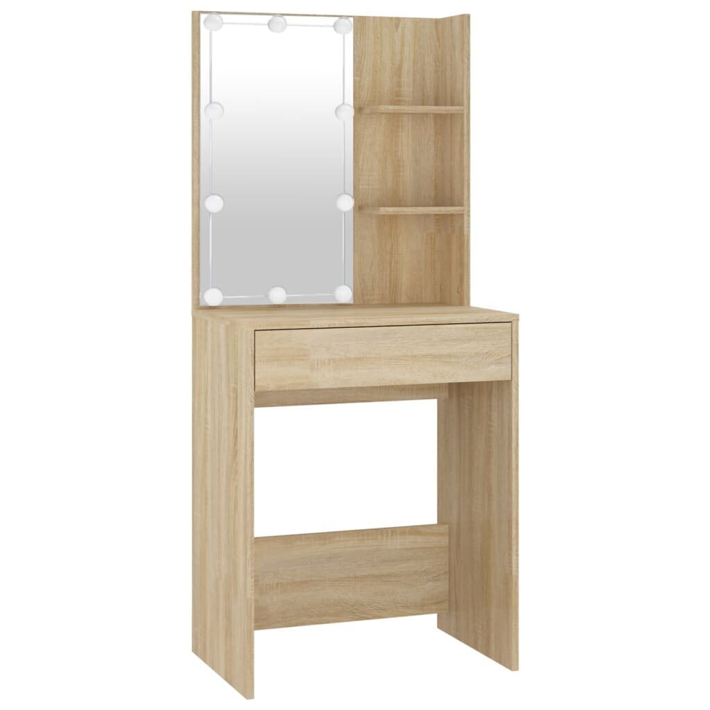 vidaXL LED-peilipöytä kahdella kaapilla Sonoma-tammi tekninen puu hinta ja tiedot | Peilipöydät | hobbyhall.fi