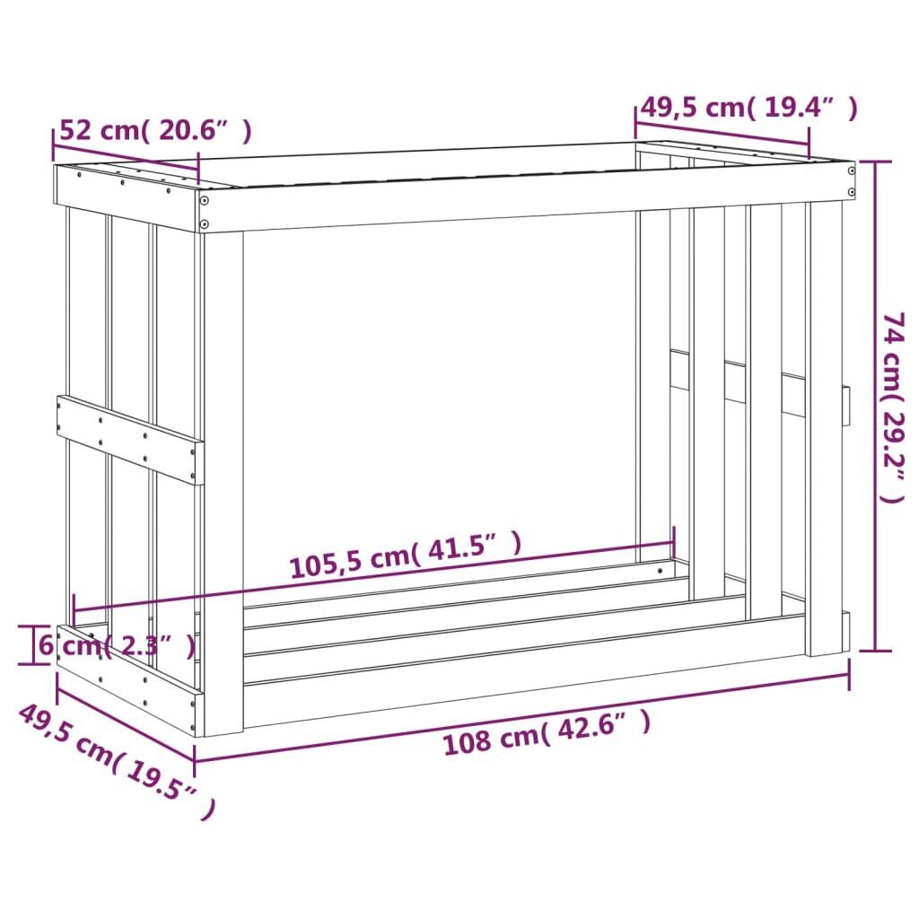 vidaXL Polttopuuteline ulos valkoinen 108x52x74 cm täysi mänty hinta ja tiedot | Takka- ja uunitarvikkeet | hobbyhall.fi