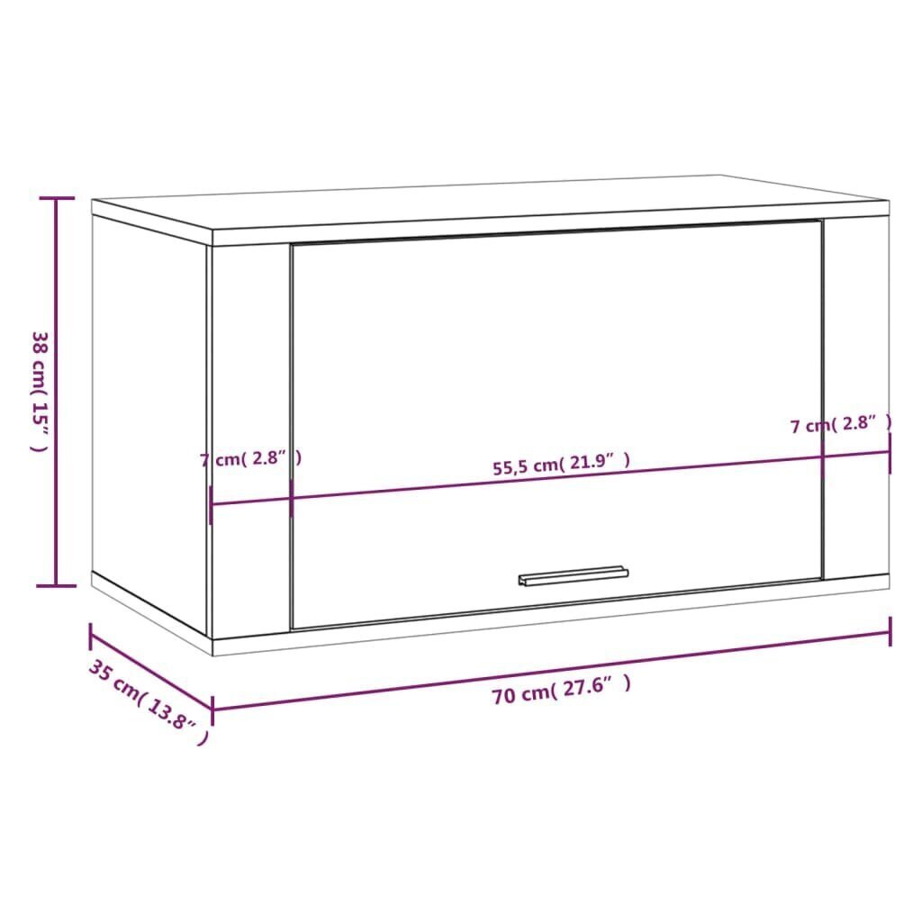 vidaXL Seinäkenkäkaappi korkeakiilto valk. 70x35x38 cm tekninen puu hinta ja tiedot | Kenkäkaapit ja -hyllyt | hobbyhall.fi