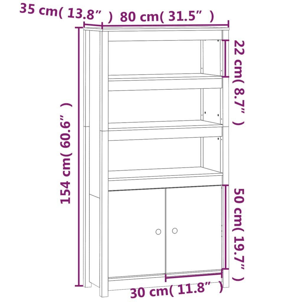 vidaXL Kaappi musta 80x35x154 cm täysi mänty hinta ja tiedot | Olohuoneen kaapit ja lipastot | hobbyhall.fi