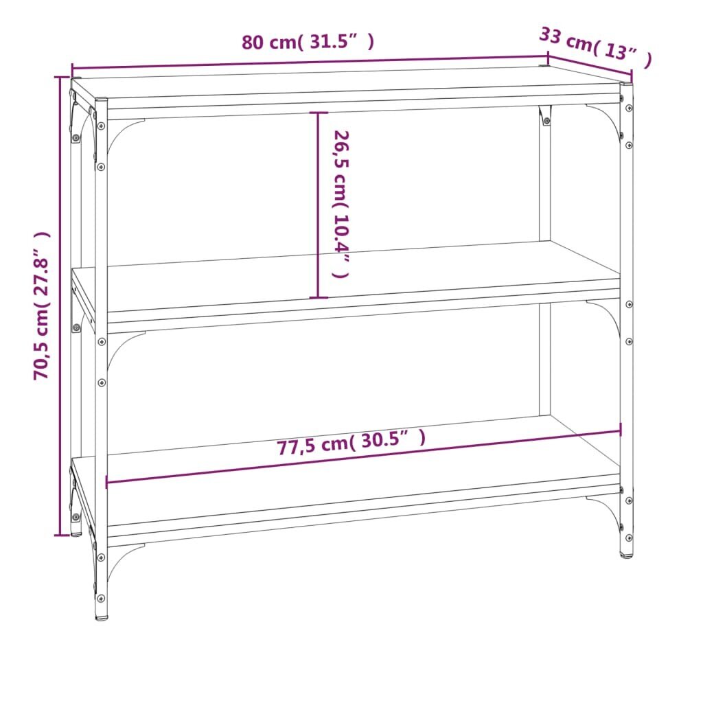 vidaXL Kirjahylly harmaa Sonoma 80x33x70,5 cm tekninen puu ja teräs hinta ja tiedot | Hyllyt | hobbyhall.fi