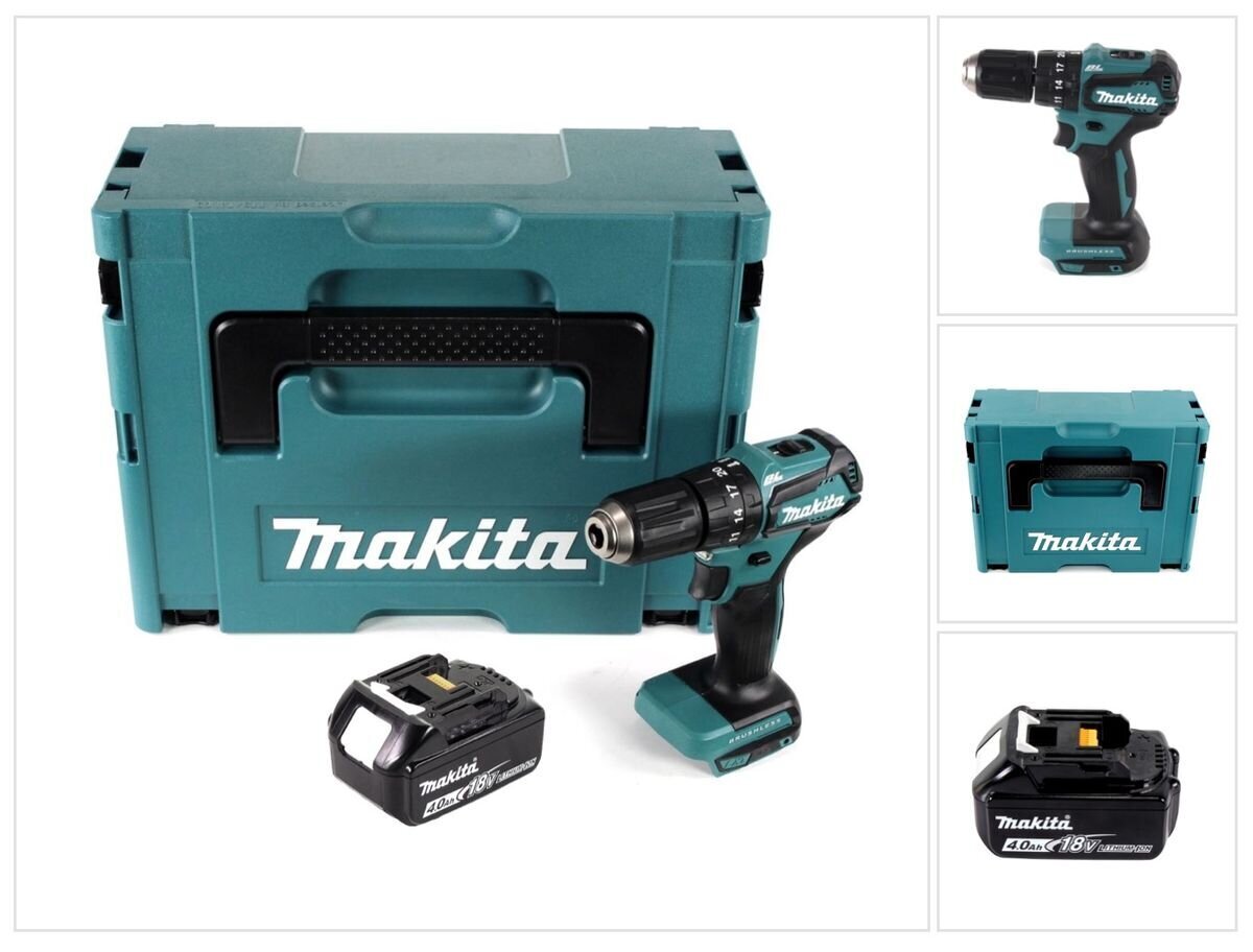 Makita DHP 483 M1J akkuiskuporakone 18 V 40 Nm + 1x akku 4,0 Ah + Makpac - ilman laturia hinta ja tiedot | Akkuporakoneet ja ruuvinvääntimet | hobbyhall.fi