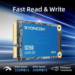 SYONCON SC550 mSATA SSD 256GB TLC 3D NAND Flash SATA III 6Gb/s sisäinen kiintolevyasema (Solid State Drive) hinta ja tiedot | Kovalevyt | hobbyhall.fi