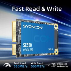 SYONCON SC550 mSATA SSD 1TB TLC 3D NAND Flash SATA III 6Gb/s Sisäinen Solid State Drive hinta ja tiedot | Kovalevyt | hobbyhall.fi