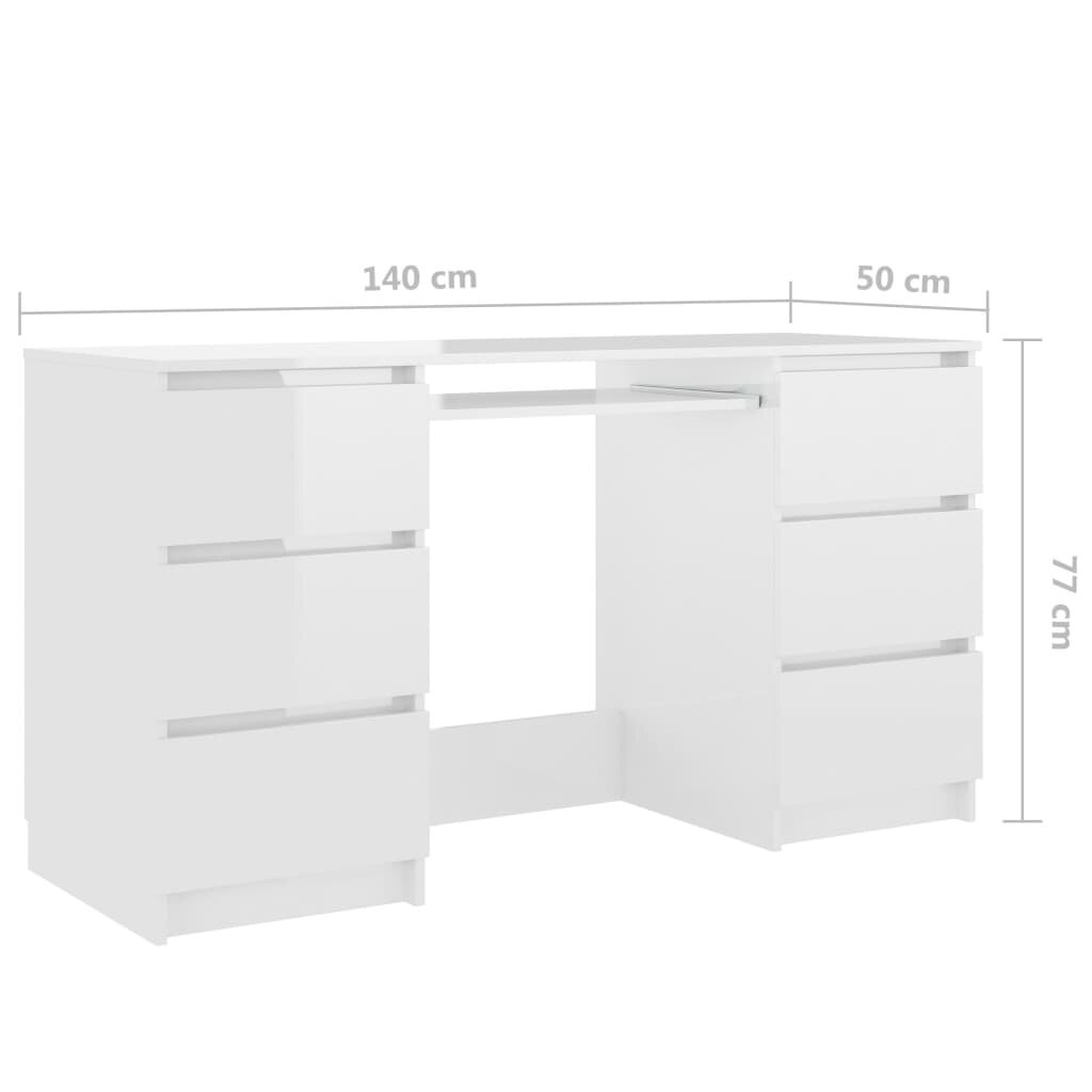 vidaXL Kirjoituspöytä korkeakiilto valkoinen 140x50x77 cm lastulevy hinta ja tiedot | Tietokonepöydät ja työpöydät | hobbyhall.fi