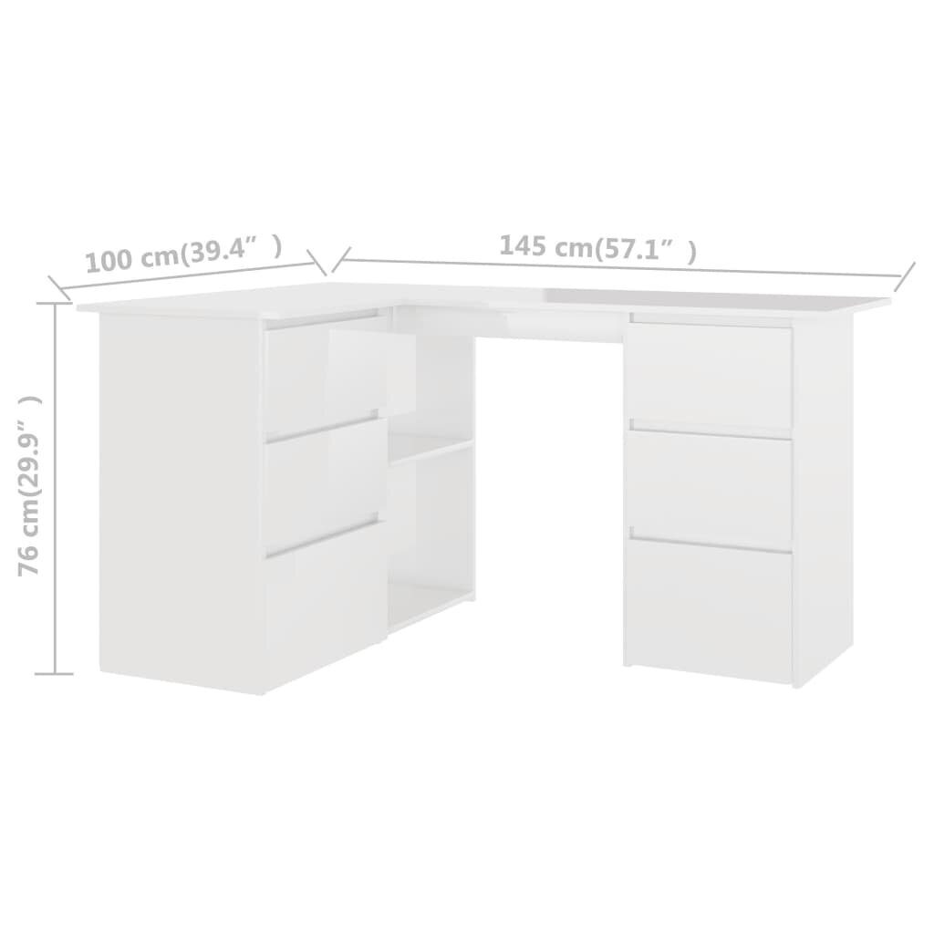 vidaXL Kulmapöytä korkeakiilto valkoinen 145x100x76 cm lastulevy hinta ja tiedot | Tietokonepöydät ja työpöydät | hobbyhall.fi