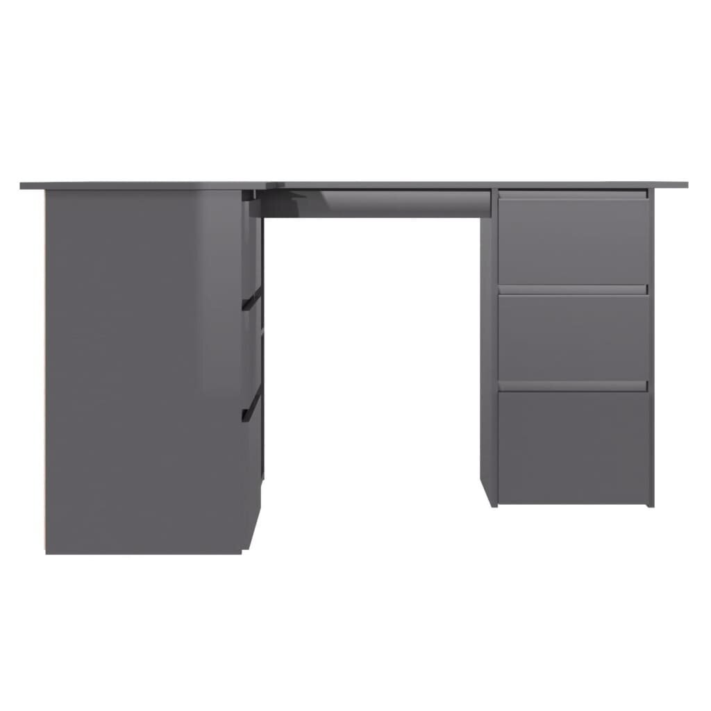 vidaXL Kulmapöytä korkeakiilto harmaa 145x100x76 cm lastulevy hinta ja tiedot | Tietokonepöydät ja työpöydät | hobbyhall.fi