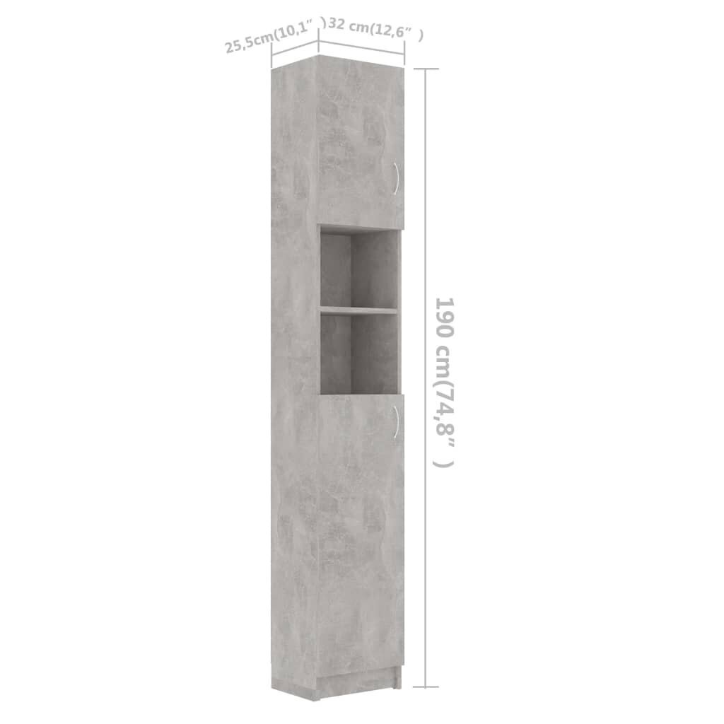 vidaXL Kylpyhuonekaappi betoninharmaa 32x25,5x190 cm lastulevy hinta ja tiedot | Kylpyhuonekaapit | hobbyhall.fi