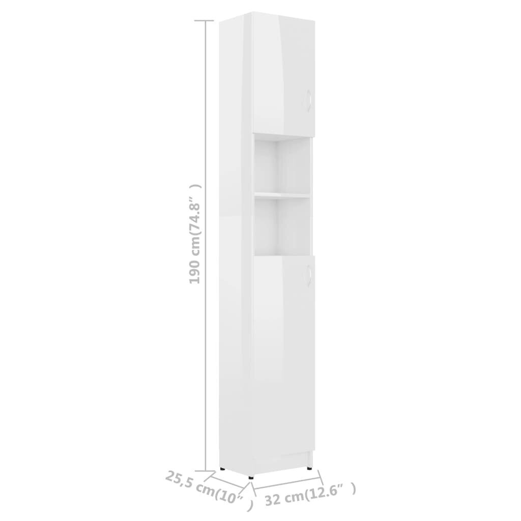 vidaXL Kylpyhuonekaappi korkeakiilto valkoinen 32x25,5x190cm lastulevy hinta ja tiedot | Kylpyhuonekaapit | hobbyhall.fi