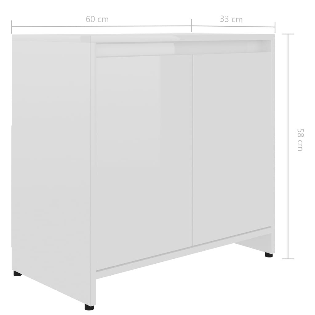 vidaXL Kylpyhuonekaappi korkeakiilto valkoinen 60x33x61 cm lastulevy hinta ja tiedot | Kylpyhuonekaapit | hobbyhall.fi