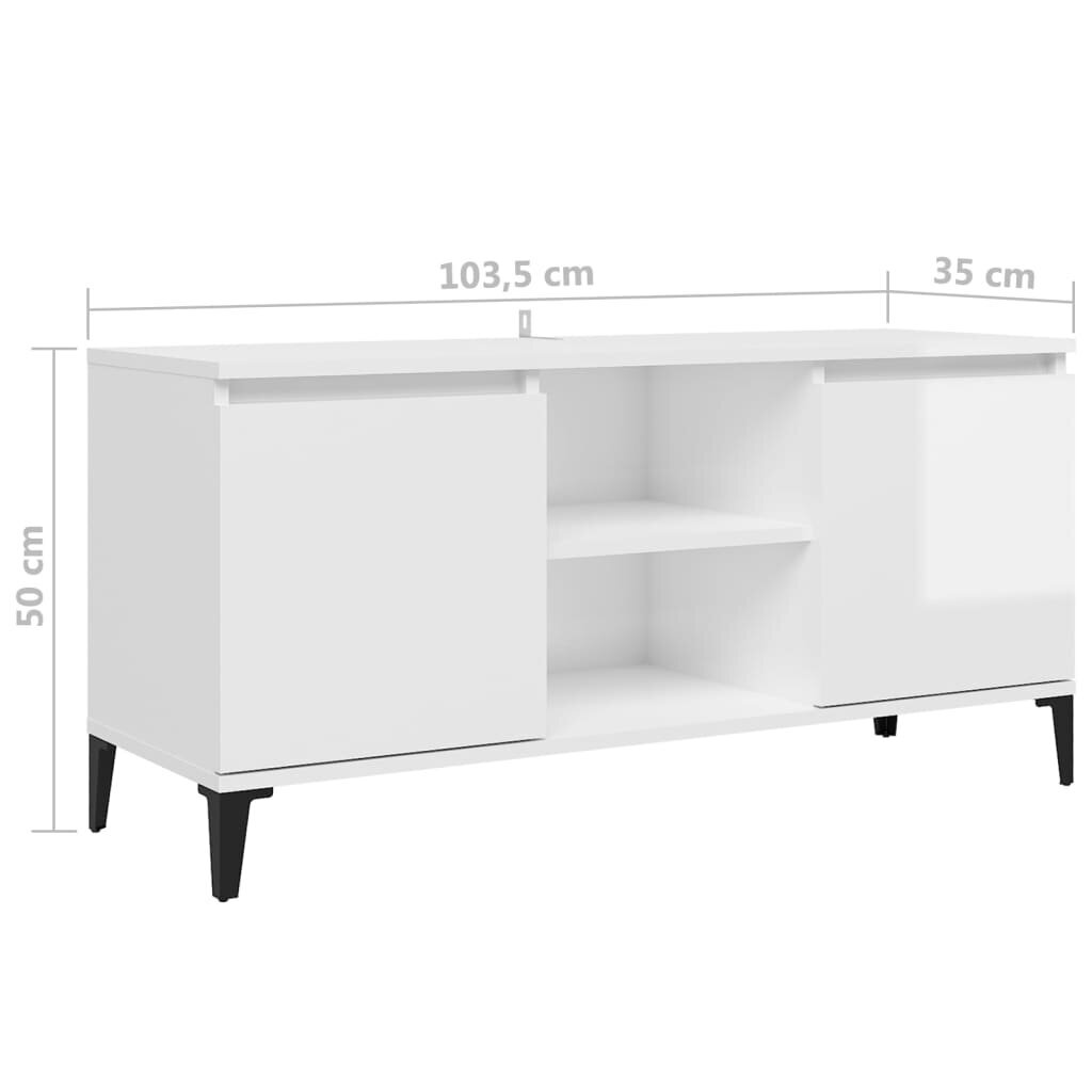 vidaXL TV-taso metallijaloilla korkeakiilto valkoinen 103,5x35x50 cm hinta ja tiedot | Olohuoneen kaapit ja lipastot | hobbyhall.fi