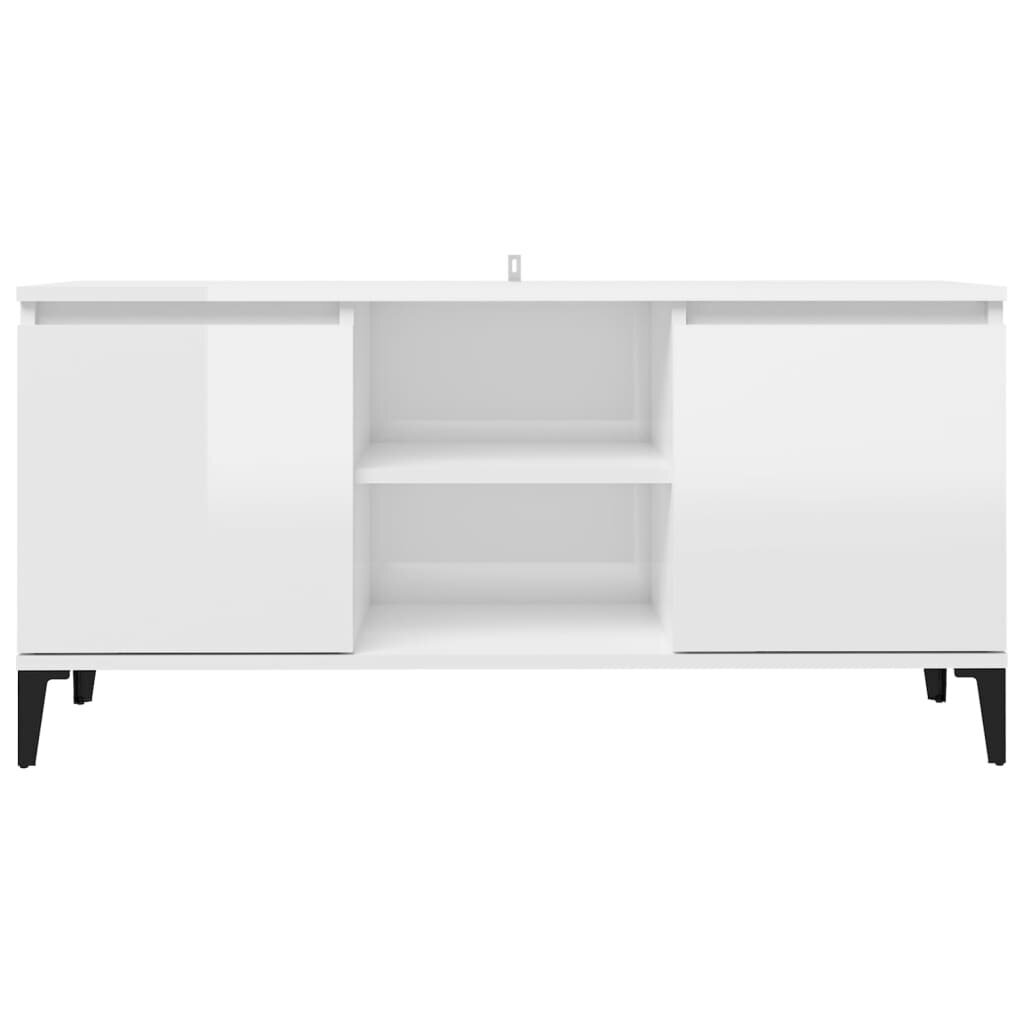 vidaXL TV-taso metallijaloilla korkeakiilto valkoinen 103,5x35x50 cm hinta ja tiedot | Olohuoneen kaapit ja lipastot | hobbyhall.fi