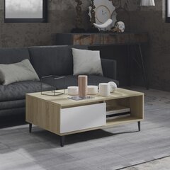 vidaXL Sohvapöytä valkoinen ja Sonoma-tammi 90x60x35 cm lastulevy hinta ja tiedot | Sohvapöydät | hobbyhall.fi
