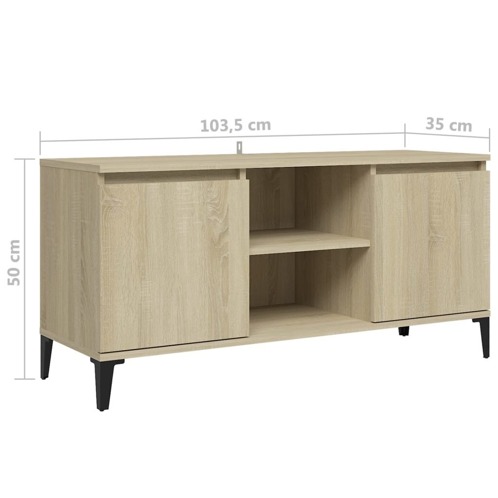 vidaXL TV-taso metallijaloilla Sonoma-tammi 103,5x35x50 cm hinta ja tiedot | Olohuoneen kaapit ja lipastot | hobbyhall.fi