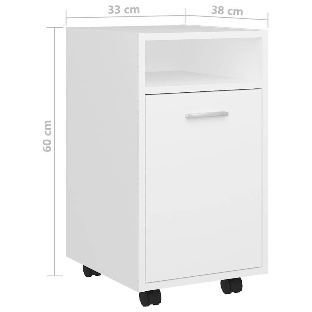 vidaXL Sivukaappi pyörillä valkoinen 33x38x60 cm lastulevy hinta ja tiedot | Olohuoneen kaapit ja lipastot | hobbyhall.fi